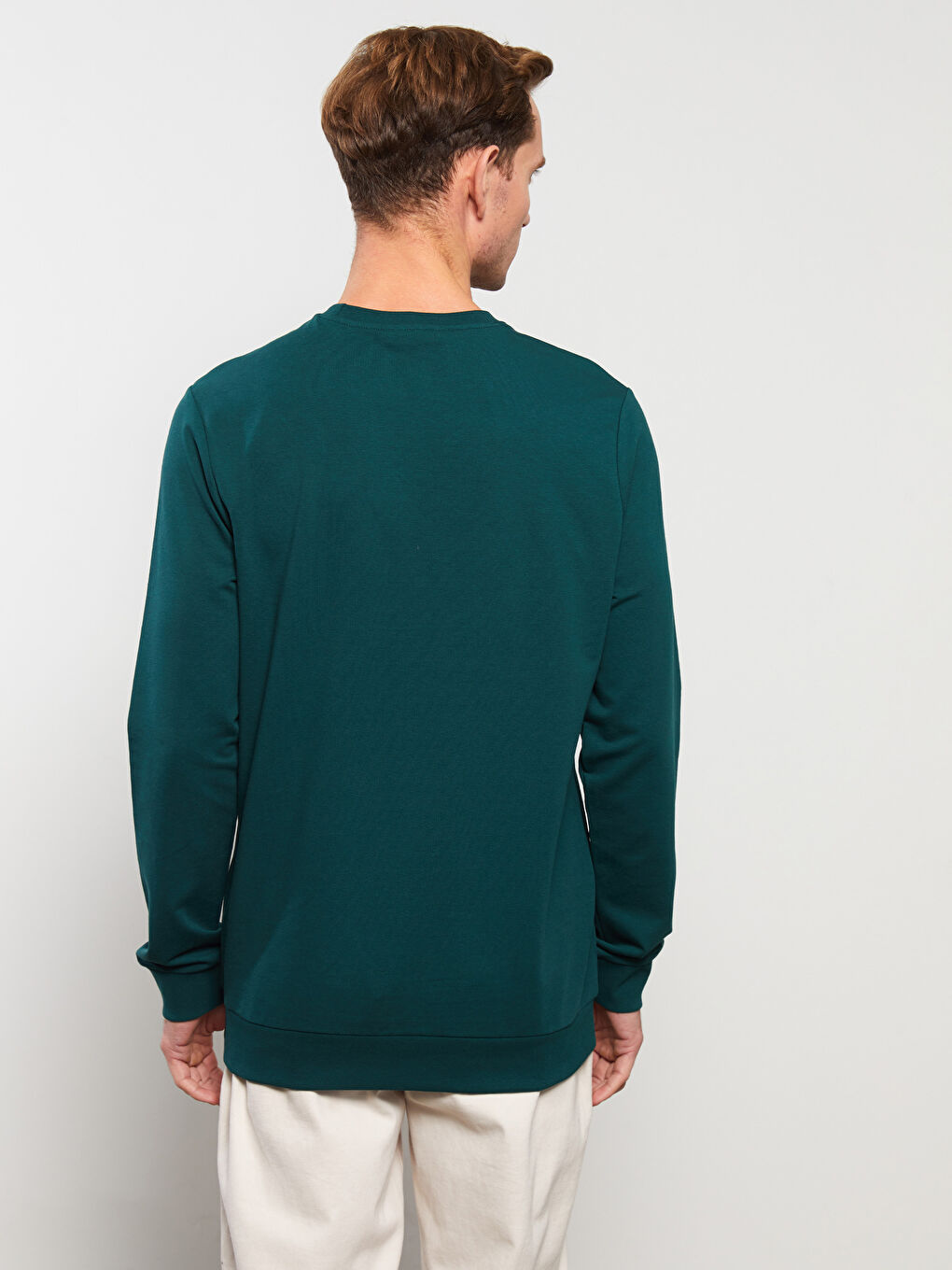 Yeşil Bisiklet Yaka Uzun Kollu Desenli Erkek Sweatshirt-4