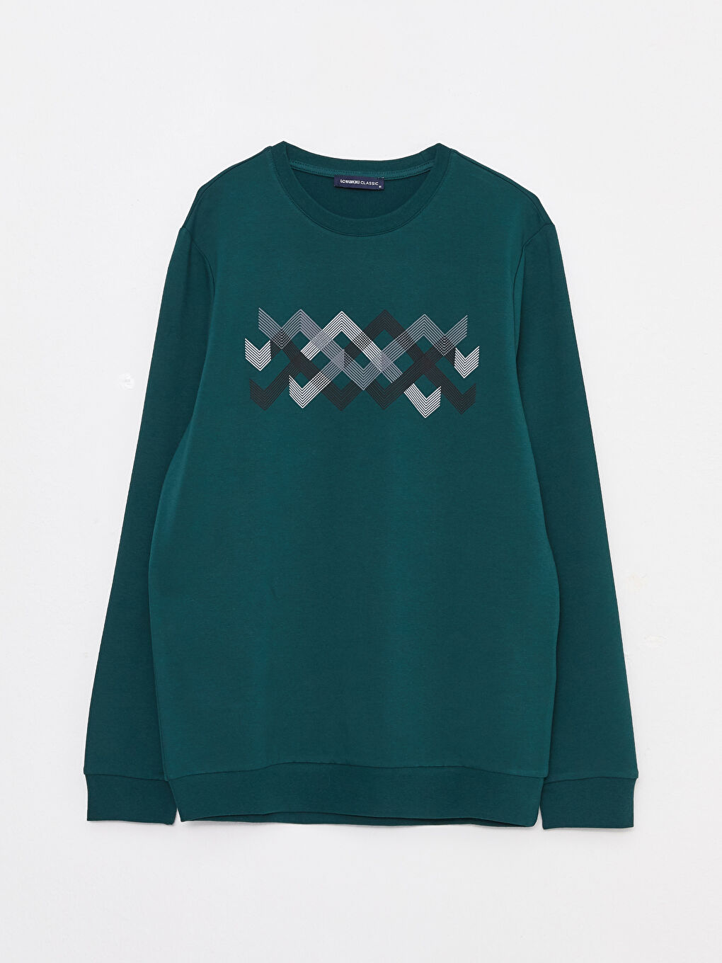 Yeşil Bisiklet Yaka Uzun Kollu Desenli Erkek Sweatshirt-5