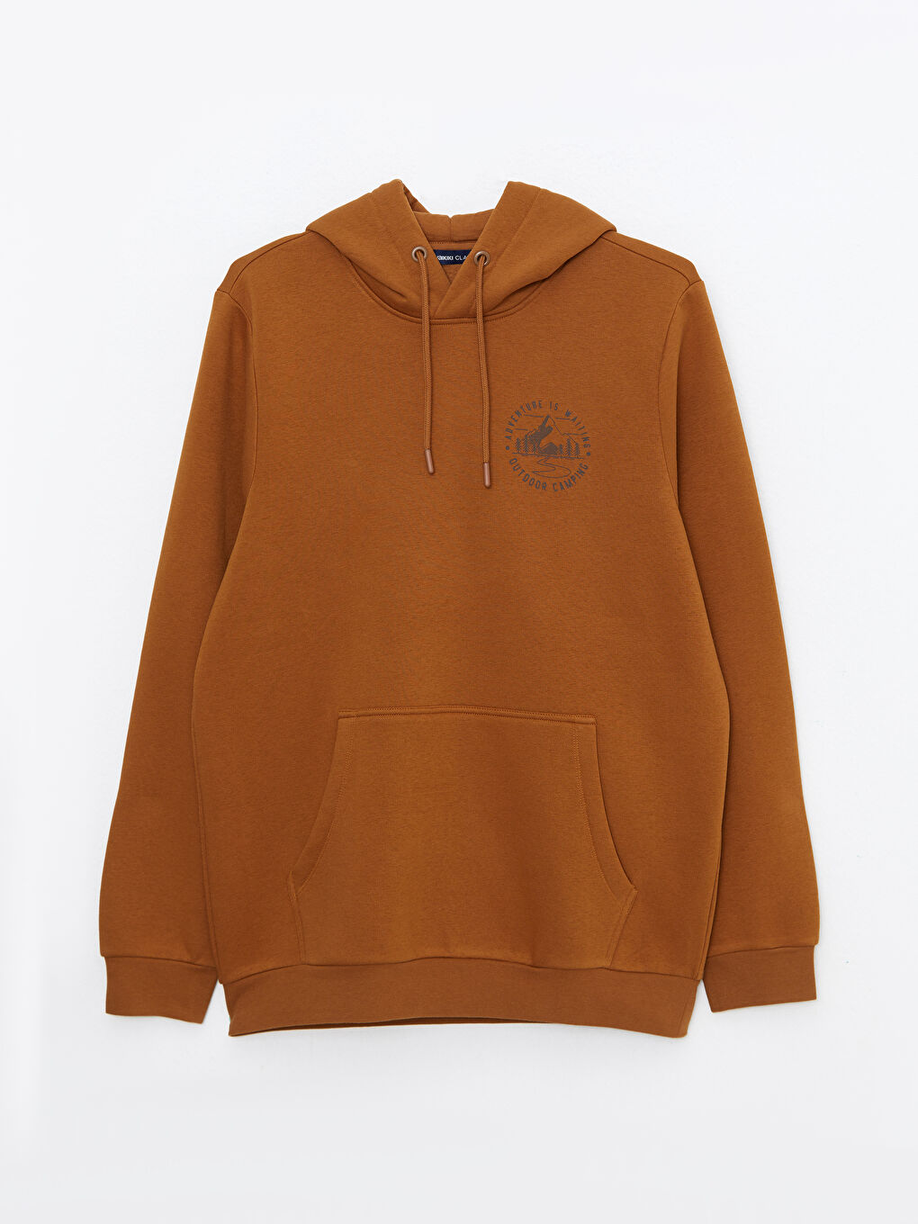 Kahverengi Uzun Kollu Baskılı Erkek Kalın Hoodie-5