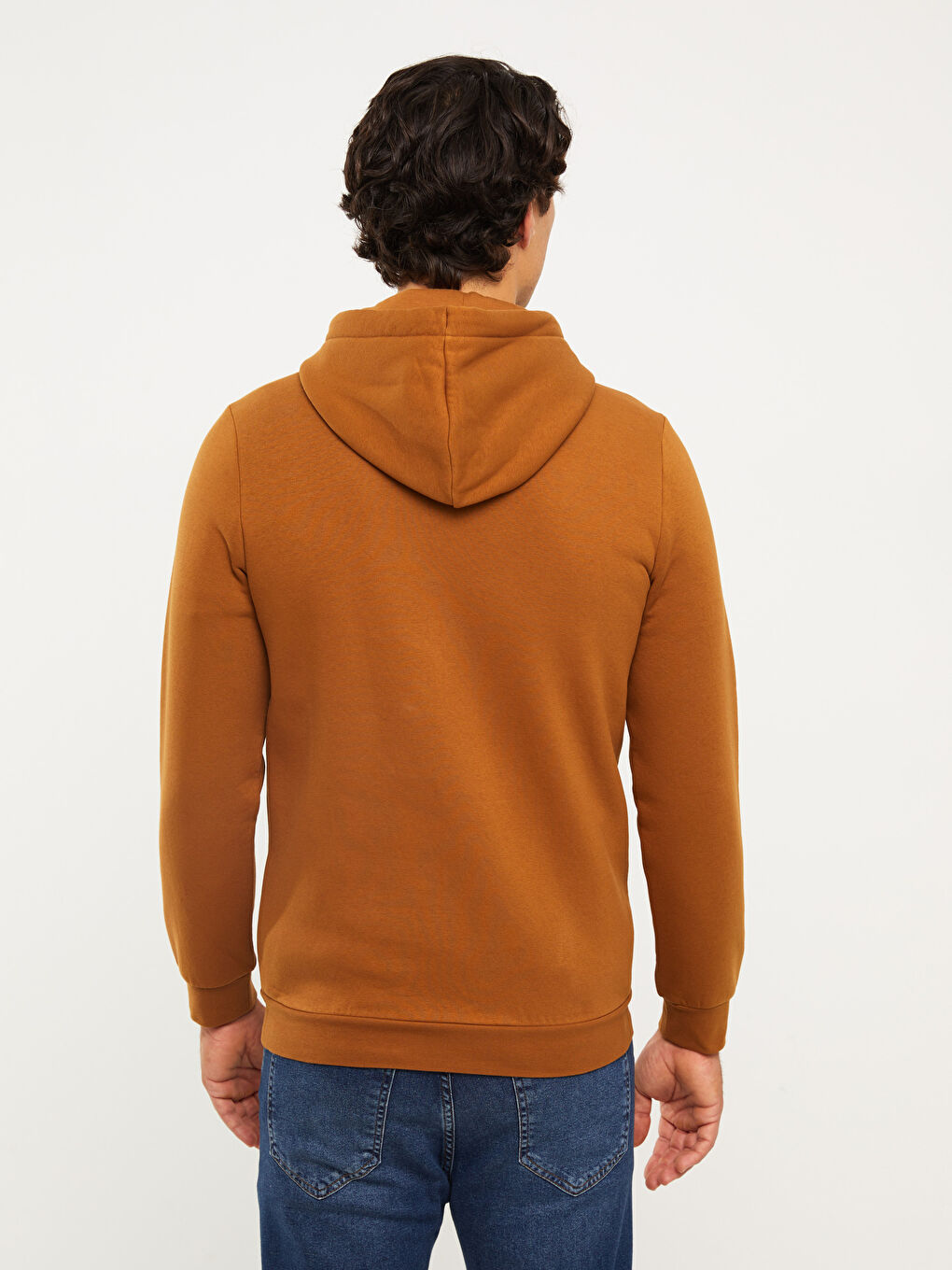 Kahverengi Uzun Kollu Baskılı Erkek Kalın Hoodie-4