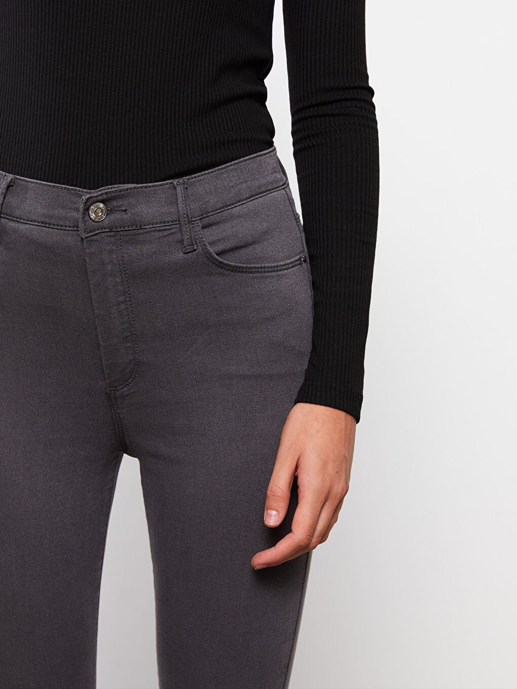 Gri Kadın Slim Fit Düz Jean Pantolon-2