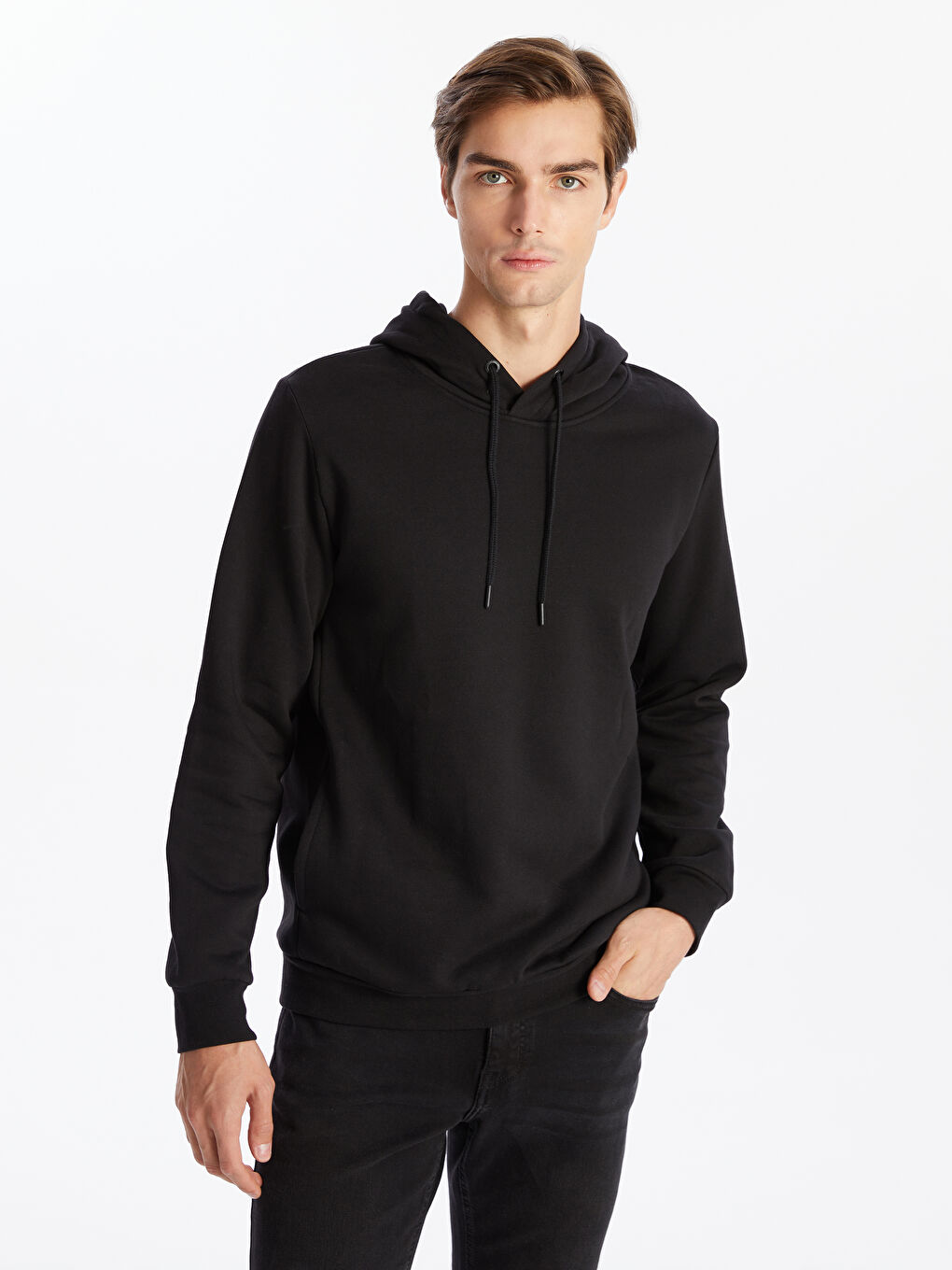 LCWAIKIKI Basic Siyah Uzun Kollu Erkek Kalın Hoodie