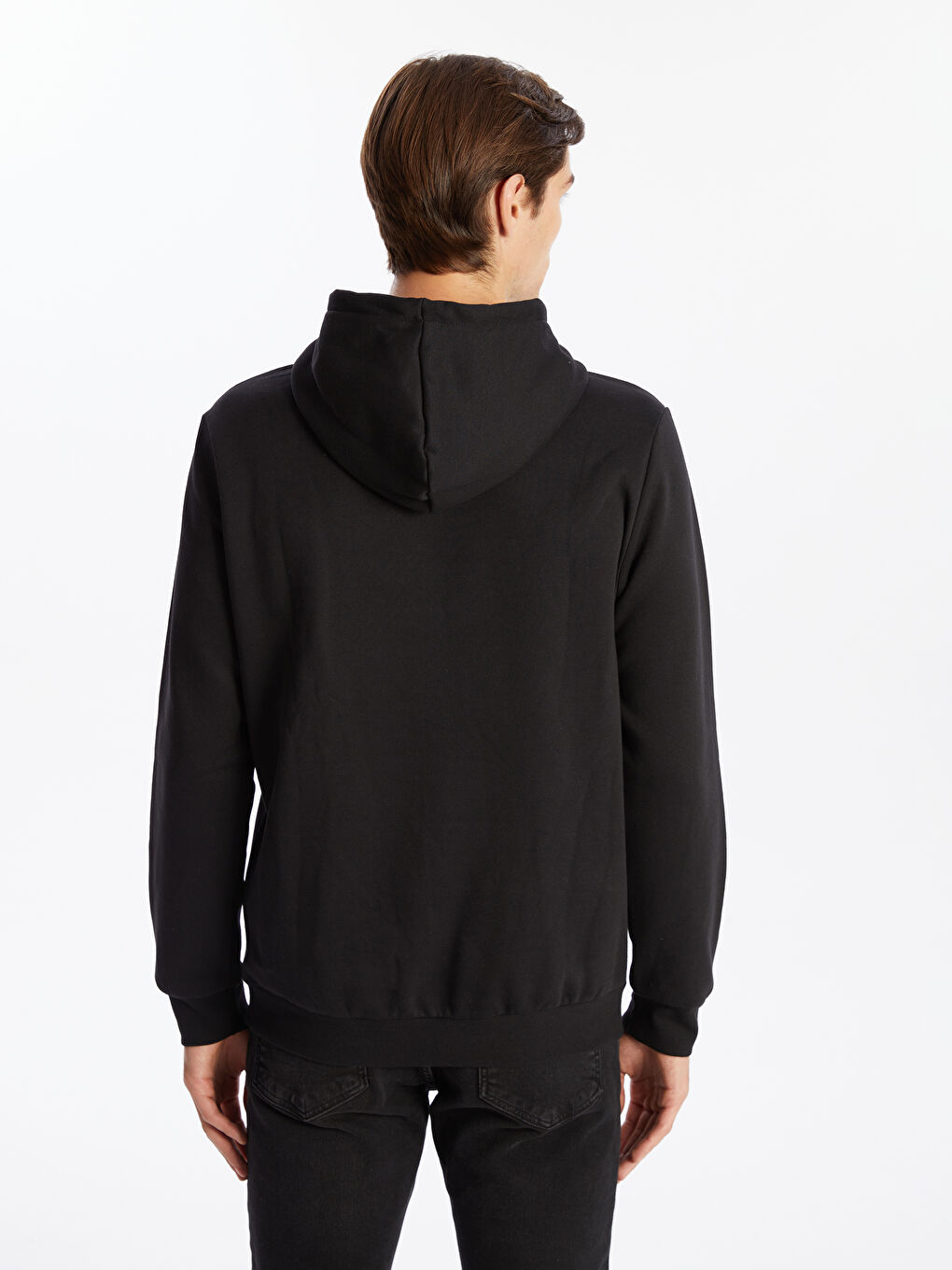 LCWAIKIKI Basic Siyah Uzun Kollu Erkek Kalın Hoodie - 3