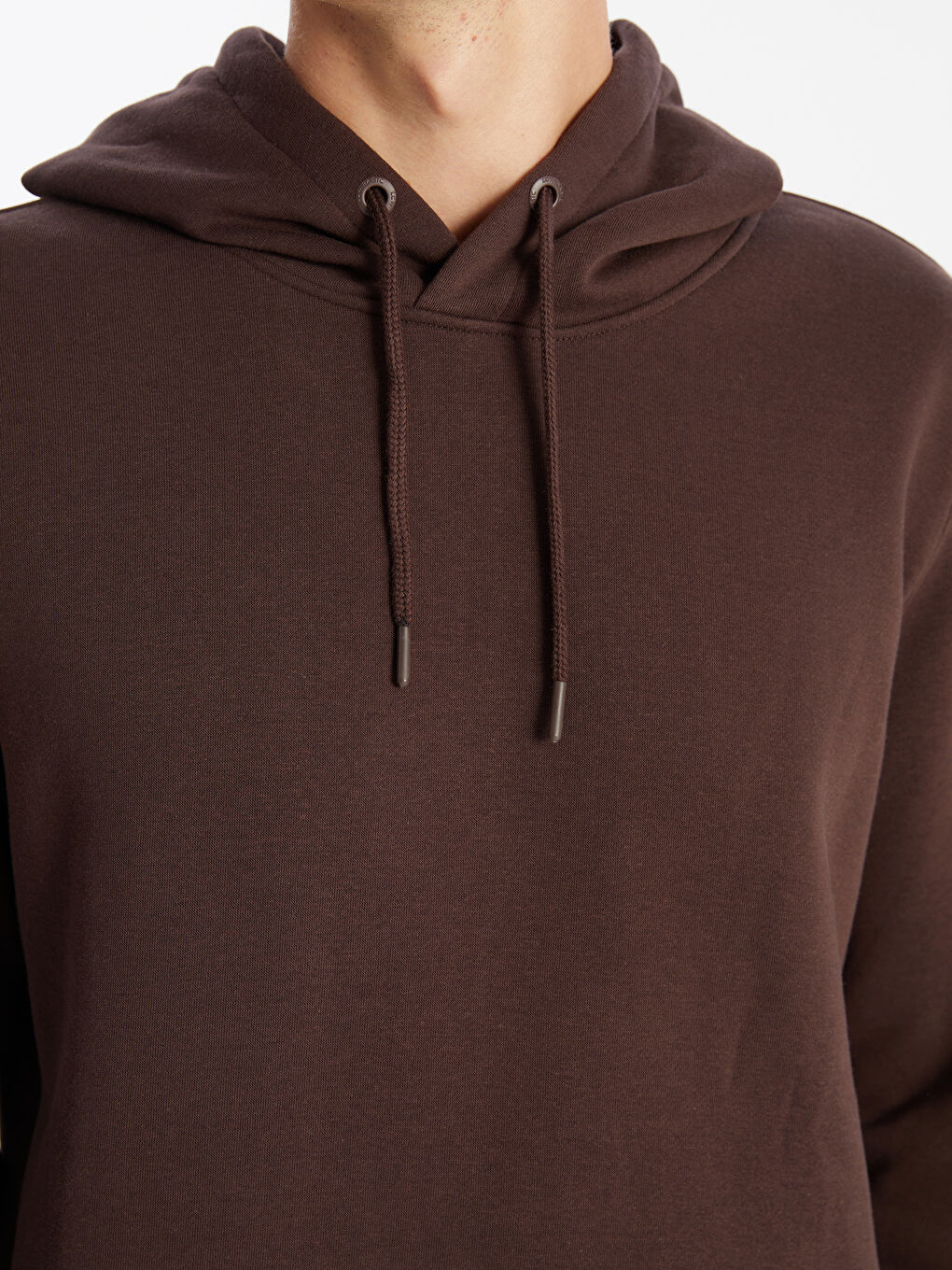 LCWAIKIKI Basic Kahverengi Uzun Kollu Erkek Kalın Hoodie - 2