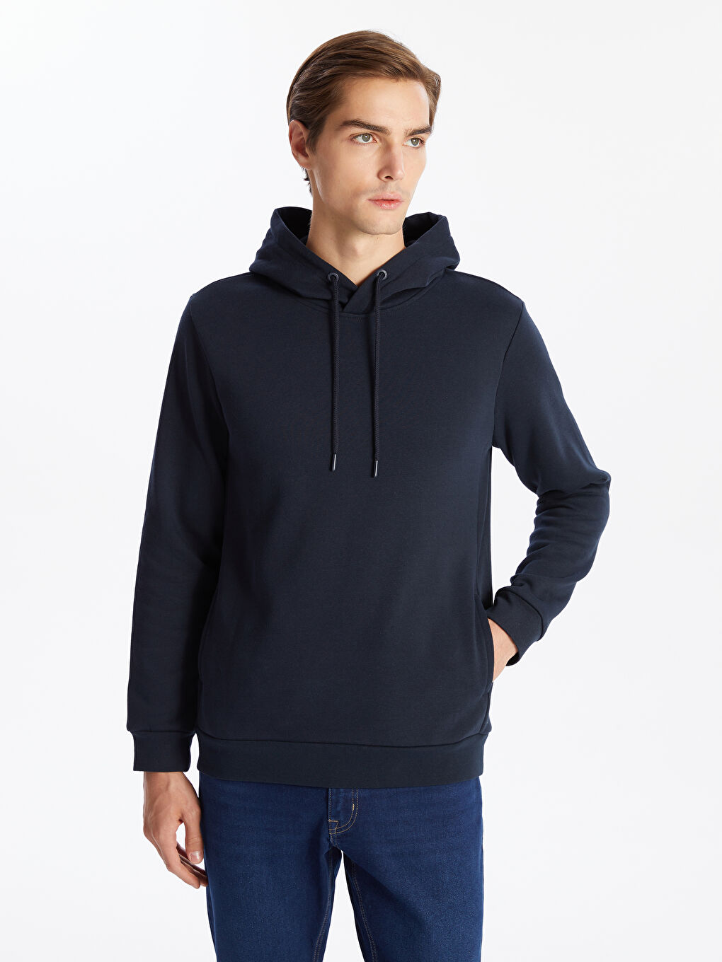 LCWAIKIKI Basic Lacivert Uzun Kollu Erkek Kalın Hoodie