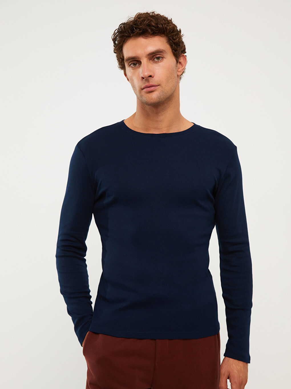 Lacivert Bisiklet Yaka Uzun Kollu Erkek Tişört-1