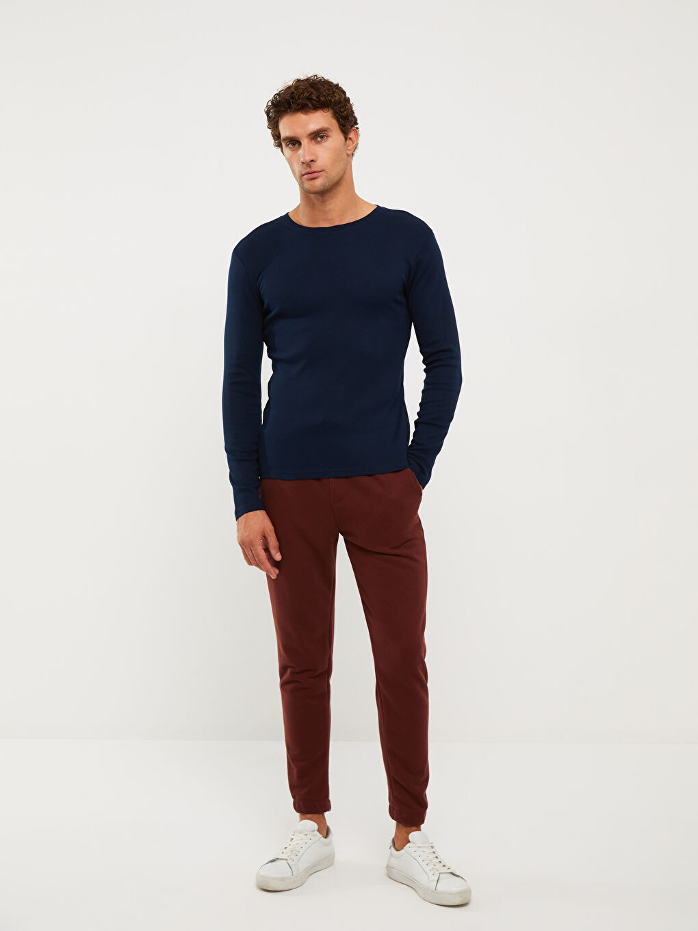 Lacivert Bisiklet Yaka Uzun Kollu Erkek Tişört-2