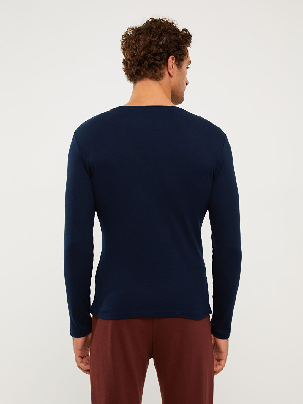 Lacivert Bisiklet Yaka Uzun Kollu Erkek Tişört-4