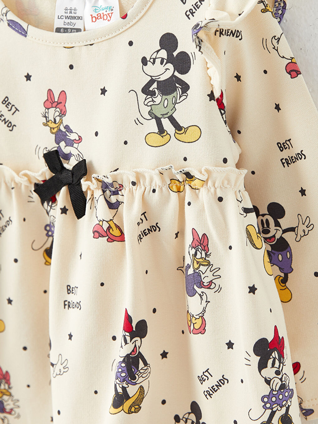 فستان ياقة دائرية كم طويل مطبوع ديزني قطن بنات رضع-1