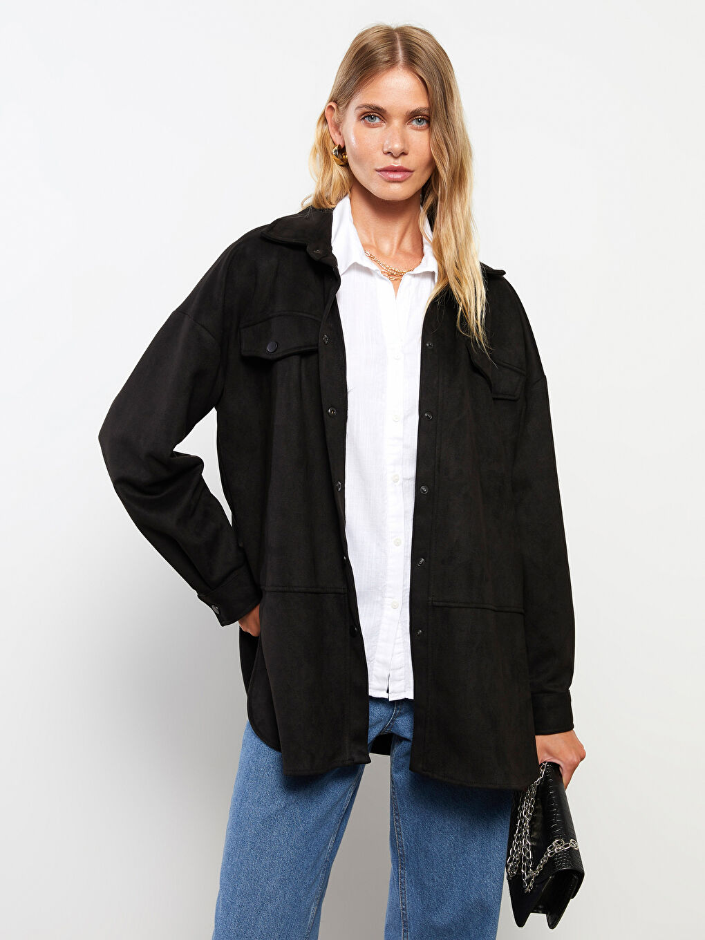 LCWAIKIKI Classic Collared Neck Women's Faux Suede Jacket -W2CF51Z8-CVL