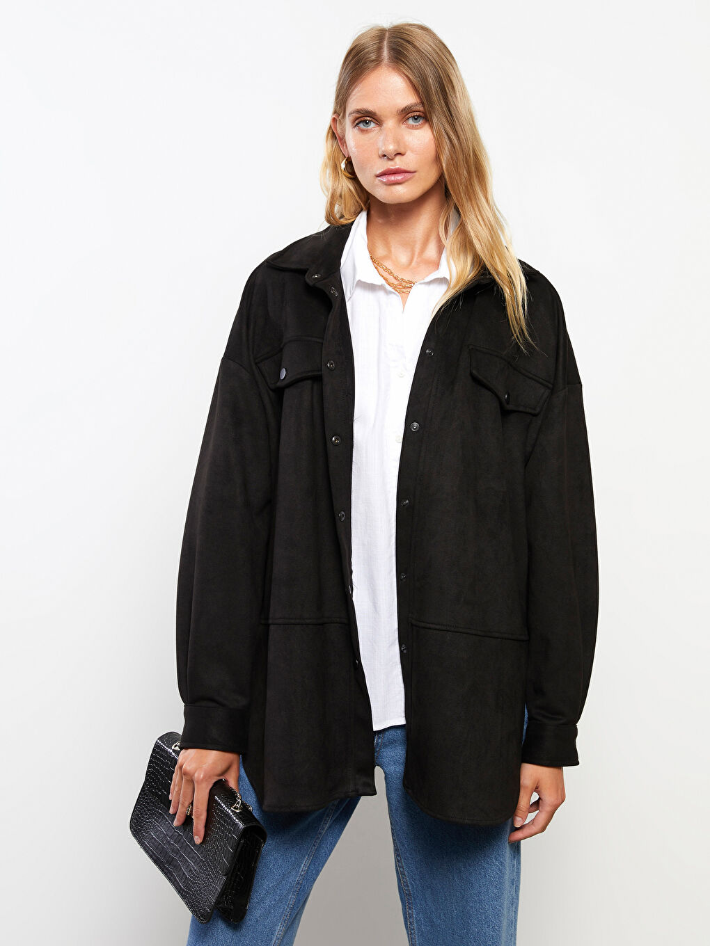 LCWAIKIKI Classic Collared Neck Women's Faux Suede Jacket -W2CF51Z8-CVL