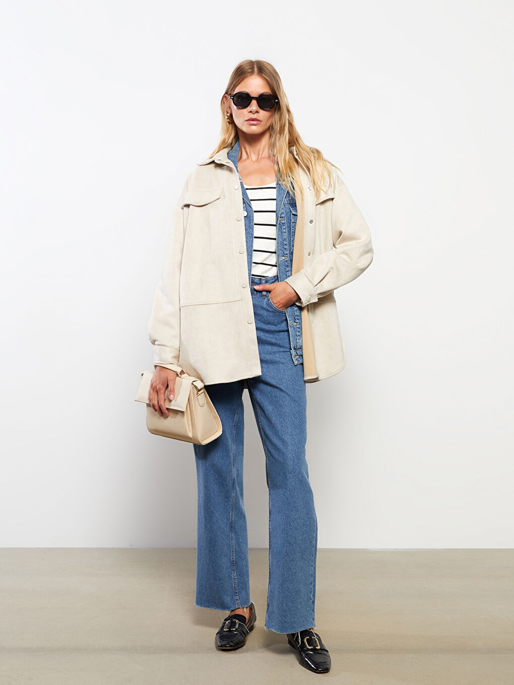 Kragenhals Damen Kunst-Wildlederjacke