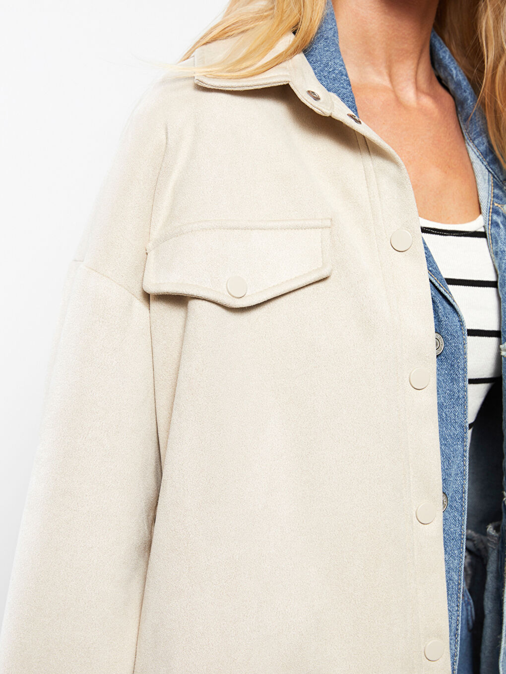 Kragenhals Damen Kunst-Wildlederjacke-3