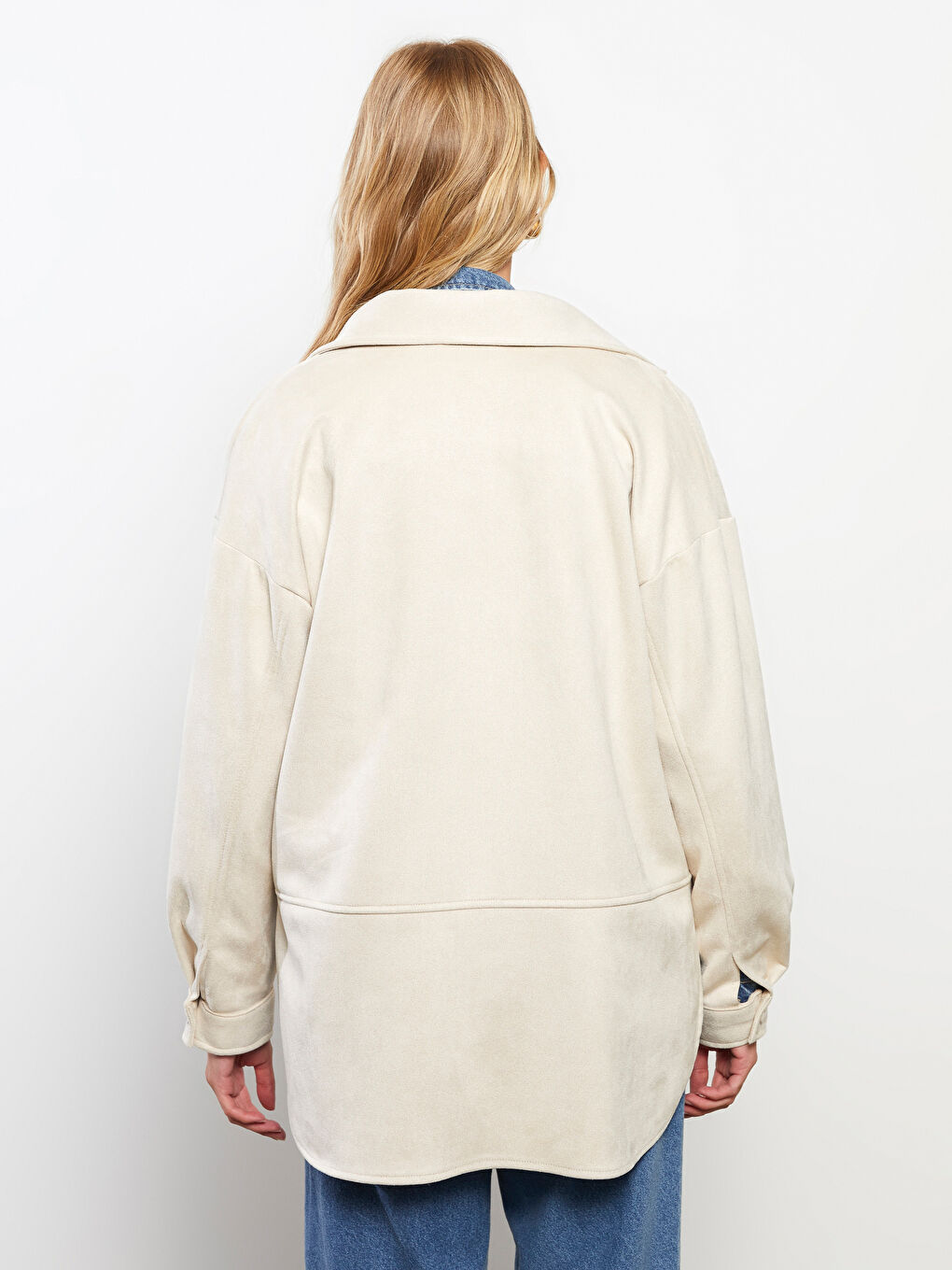 Kragenhals Damen Kunst-Wildlederjacke-4