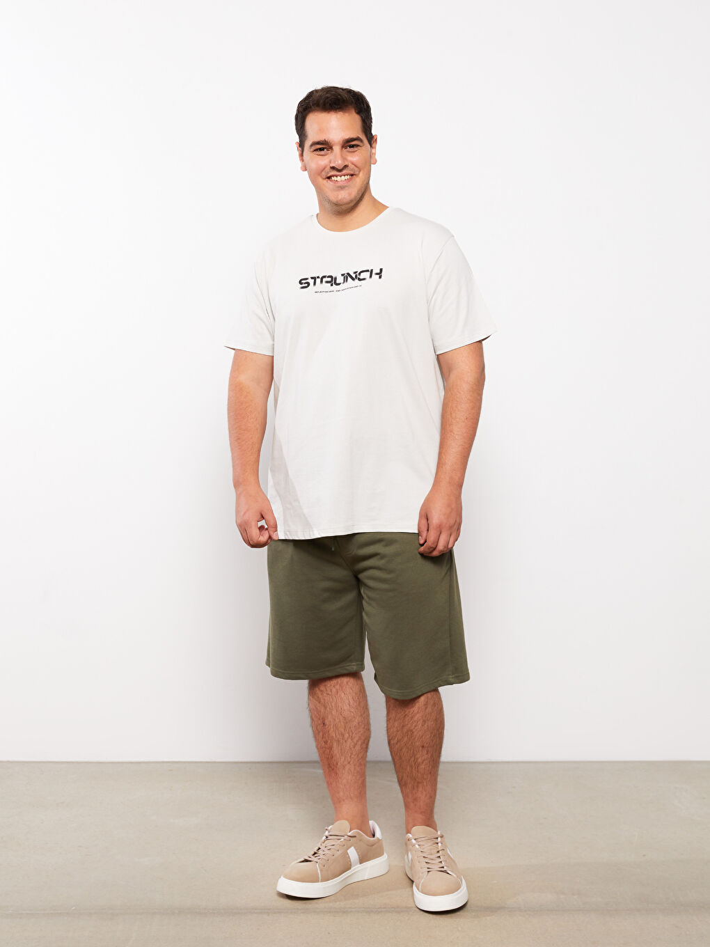 Gri Bisiklet Yaka Kısa Kollu Baskılı Penye Büyük Beden Erkek Tişört-6