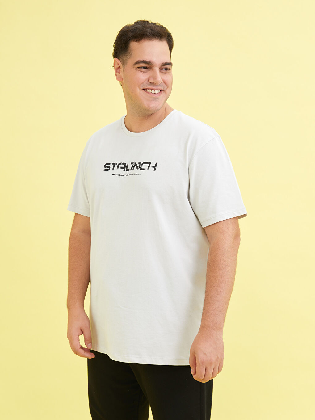 Gri Bisiklet Yaka Kısa Kollu Baskılı Penye Büyük Beden Erkek Tişört-1