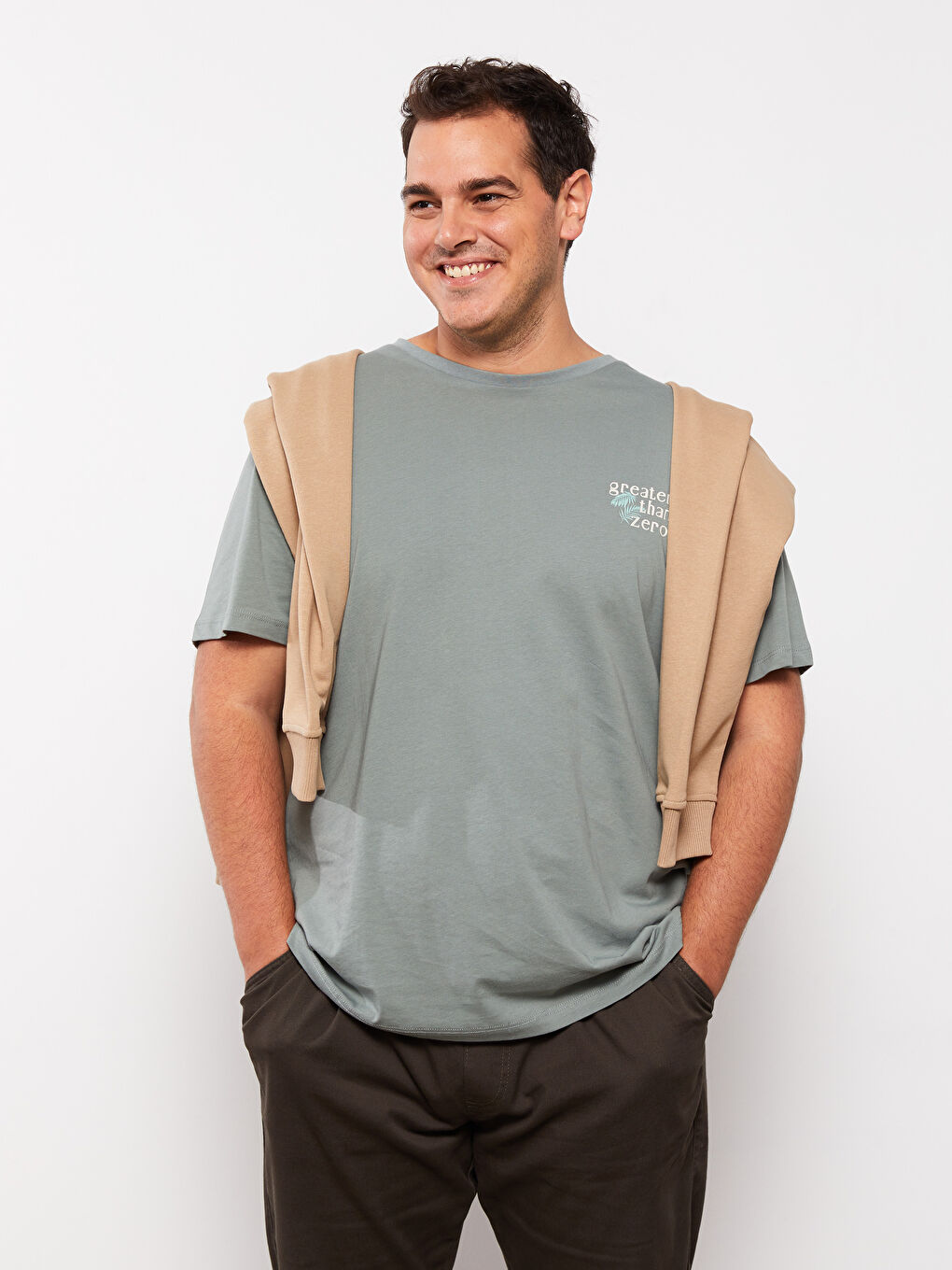 Yeşil Bisiklet Yaka Kısa Kollu Baskılı Penye Büyük Beden Erkek Tişört-3