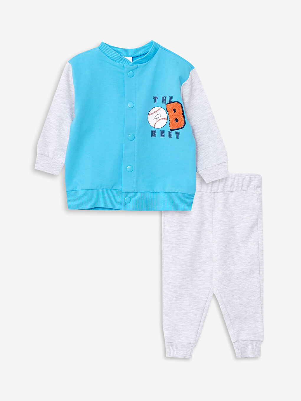 Crew Neck Long Sleeve Printed Baby Boy Cardigan and Trousers 2-Pack Set