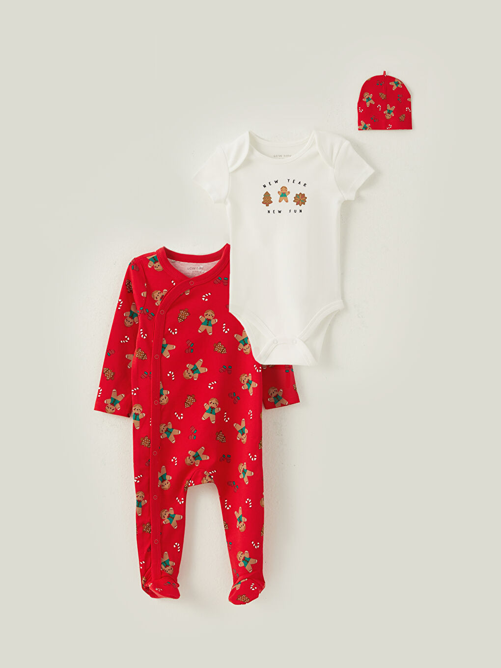 طقم خروج مستشفى للأولاد الرضع بطابع الكريسماس بياقة دائرية وكم طويل