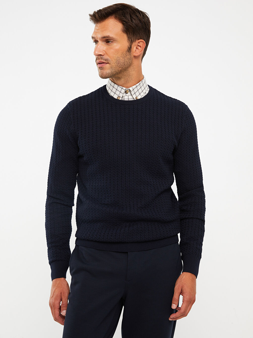 Lacivert Bisiklet Yaka Erkek Triko Kazak-1