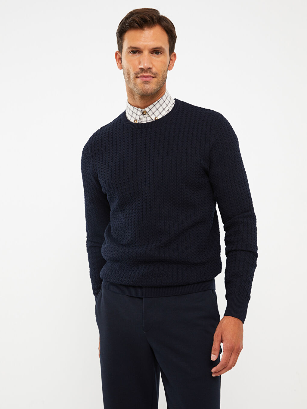 Lacivert Bisiklet Yaka Erkek Triko Kazak-2