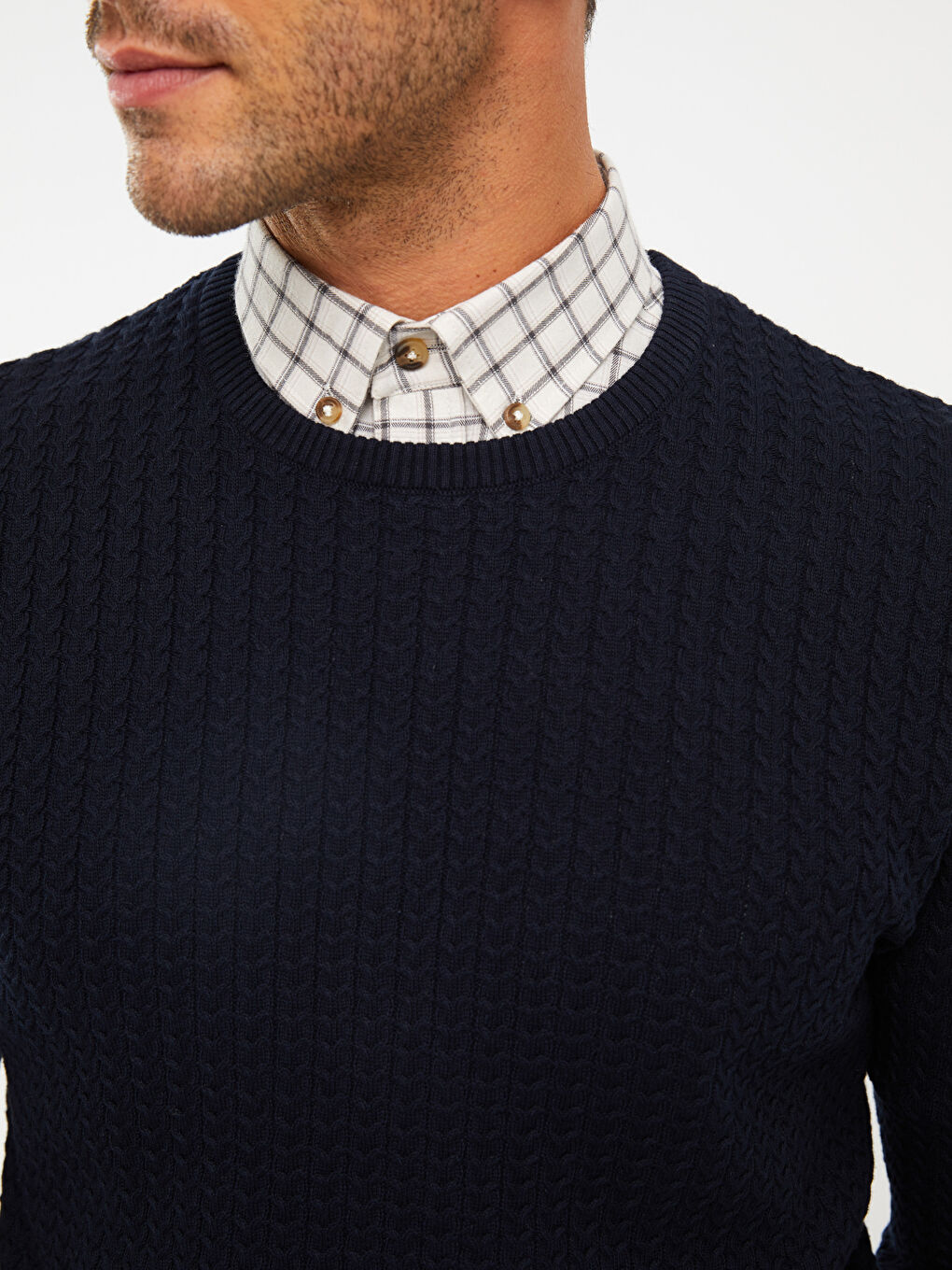 Lacivert Bisiklet Yaka Erkek Triko Kazak-3