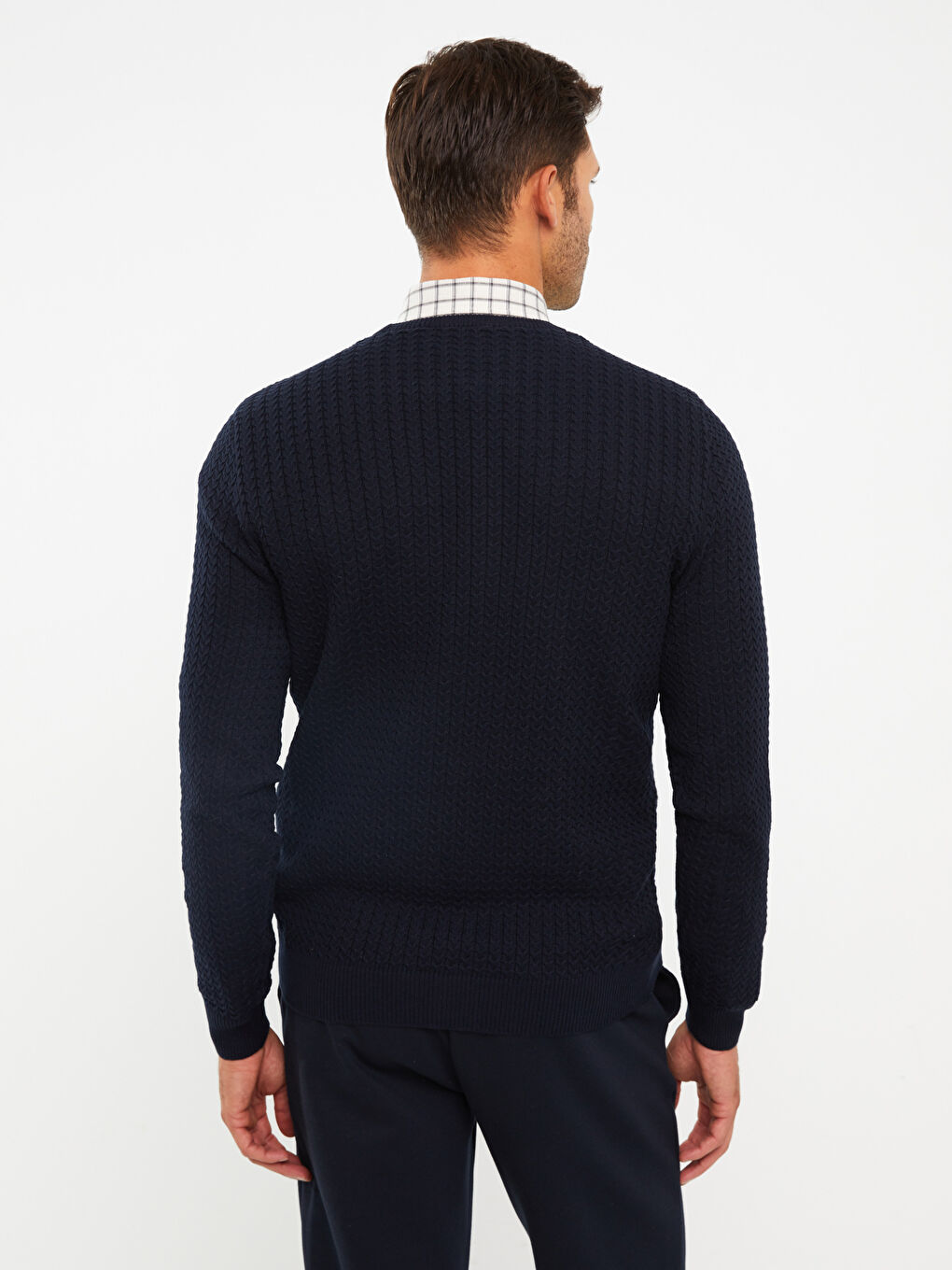 Lacivert Bisiklet Yaka Erkek Triko Kazak-4