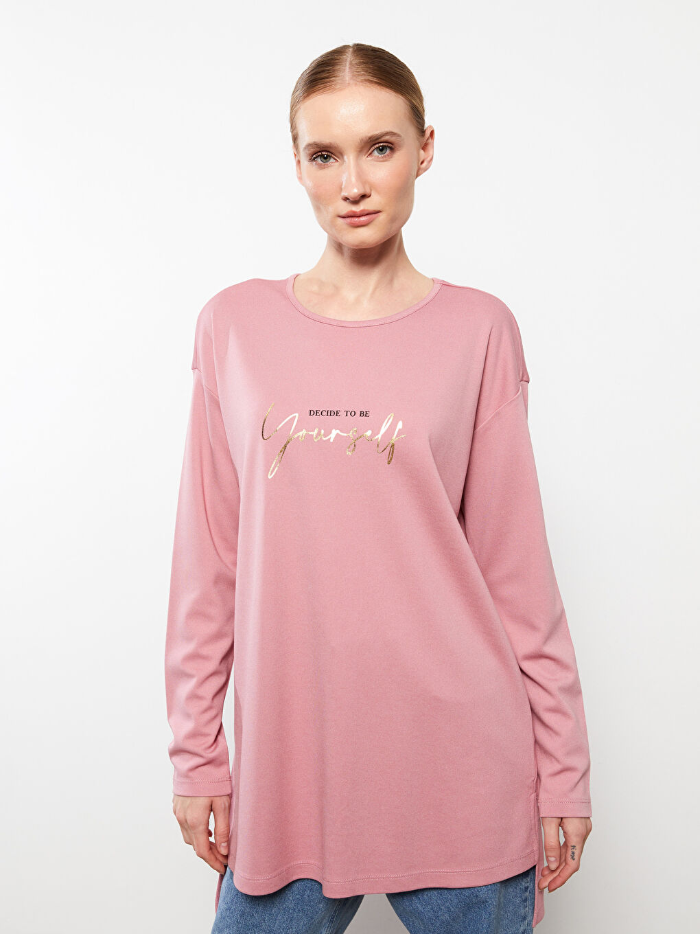 Crew Neck Printed Long Sleeve Women's Tunic