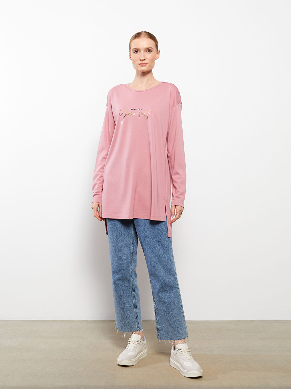Crew Neck Printed Long Sleeve Women's Tunic-2