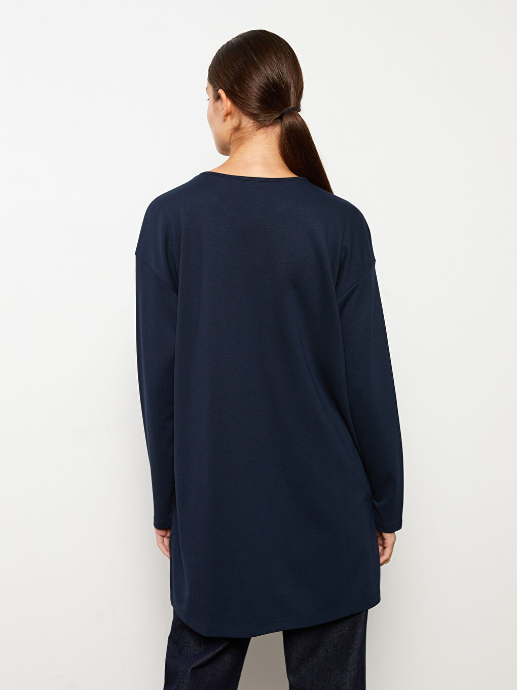 تونيك كم طويل مطبوع بياقة دائرية للسيدات-4