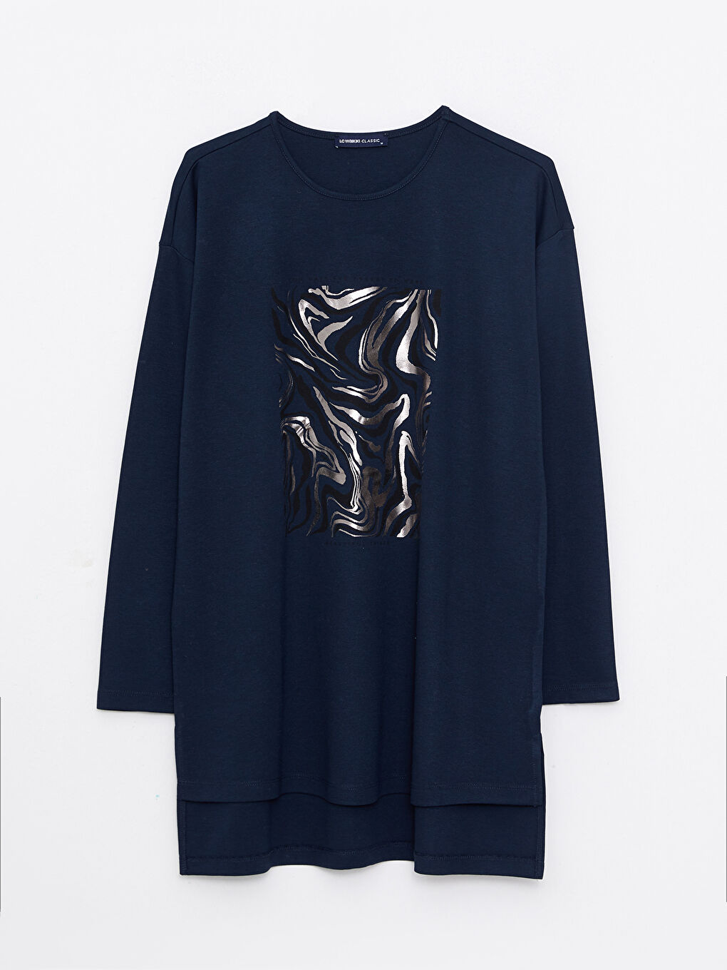 تونيك كم طويل مطبوع بياقة دائرية للسيدات-5