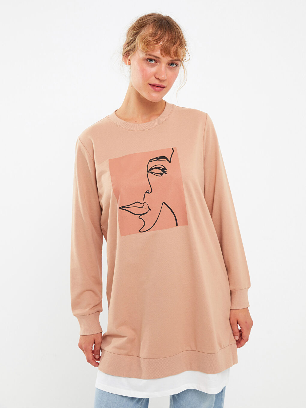 Crew Neck Printed Long Sleeve Women's Sweatshirt Tunic-1