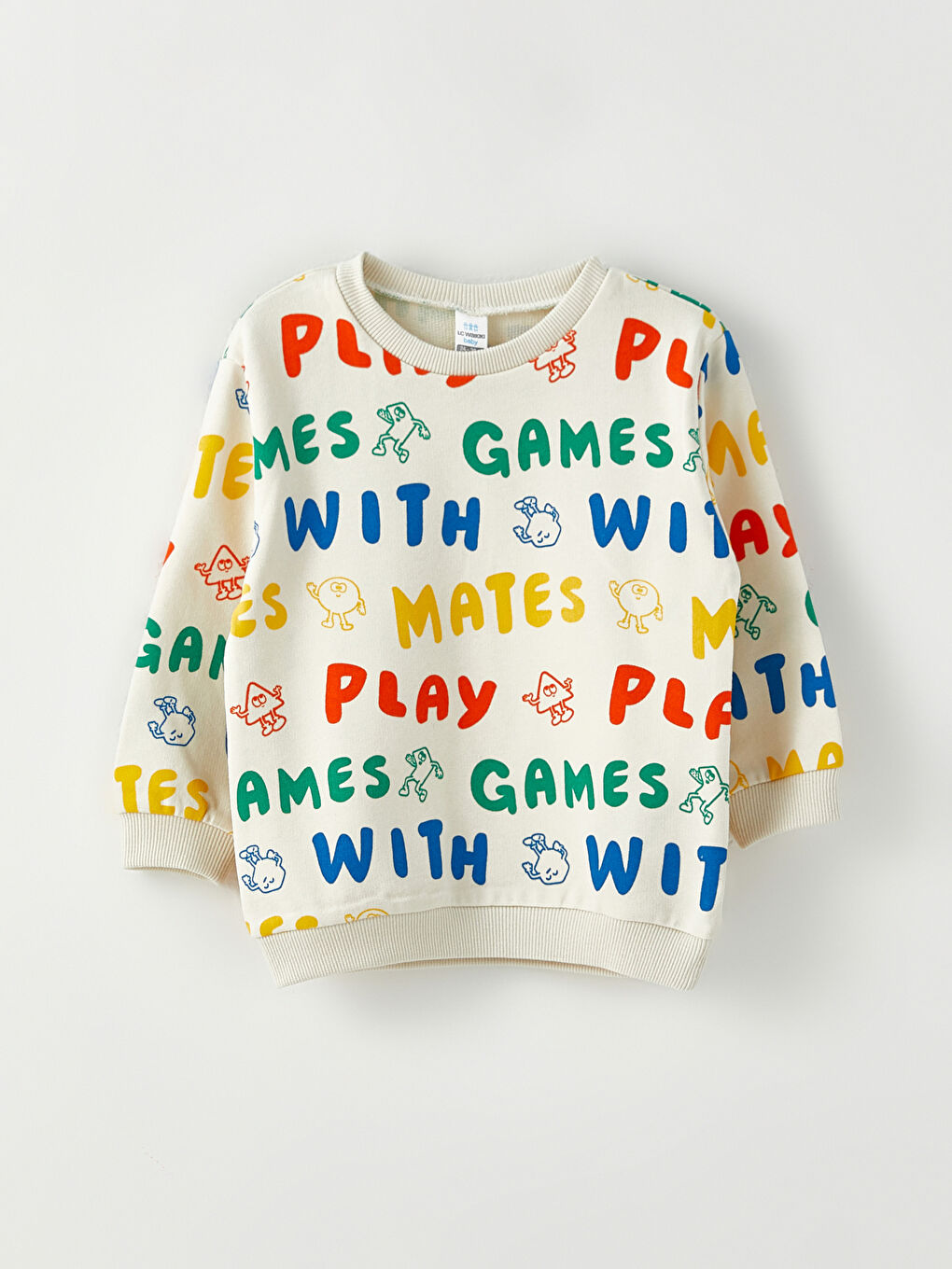 Ekru Bisiklet Yaka Uzun Kollu Baskılı Erkek Bebek Sweatshirt