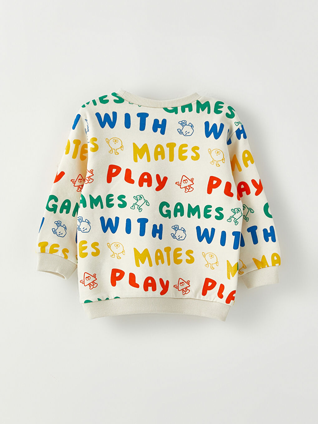 Ekru Bisiklet Yaka Uzun Kollu Baskılı Erkek Bebek Sweatshirt-1