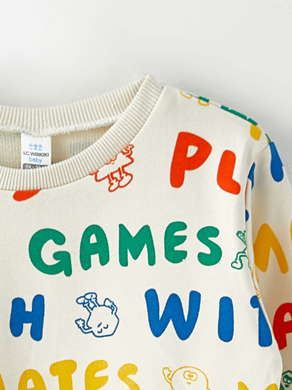 Ekru Bisiklet Yaka Uzun Kollu Baskılı Erkek Bebek Sweatshirt-2