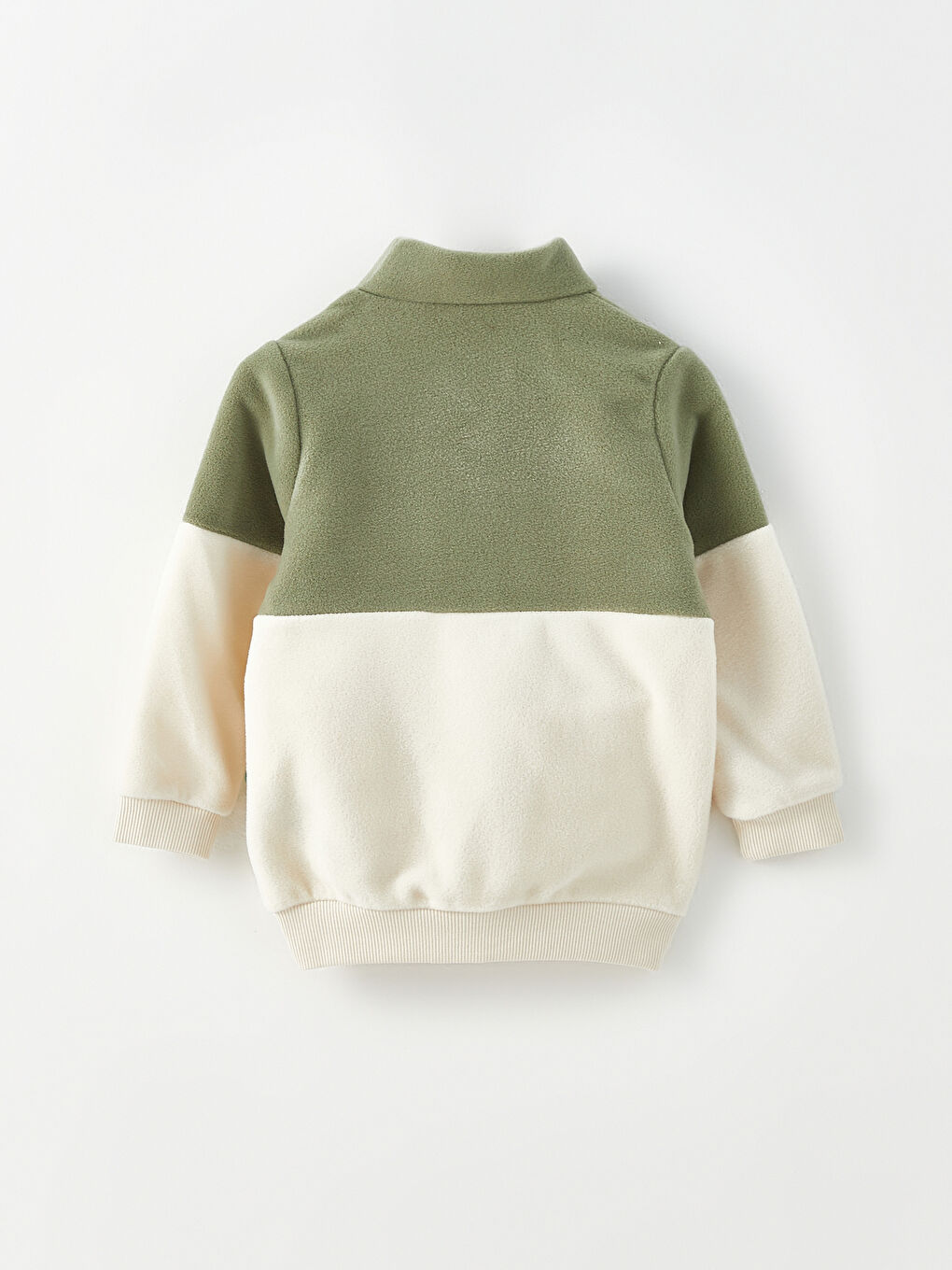 Yeşil Dik Yaka Uzun Kollu Nakış Detaylı Erkek Bebek Fermuarlı Sweatshirt-2