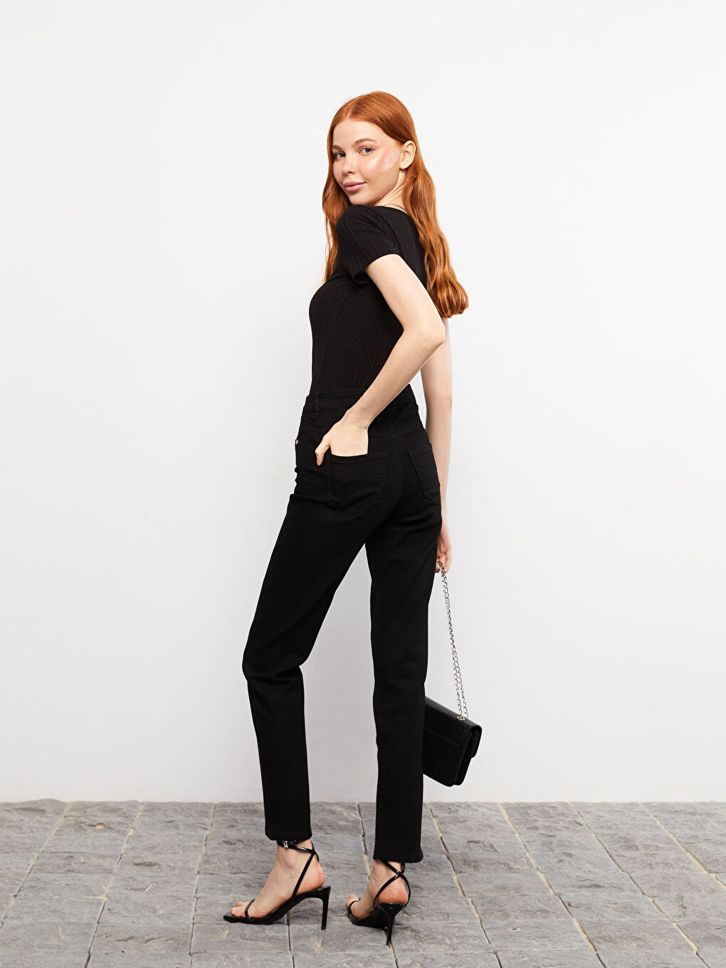 Jean en Denim Rodeo Taille Haute Coupe Svelte Détail Poche Régulière pour Femmes