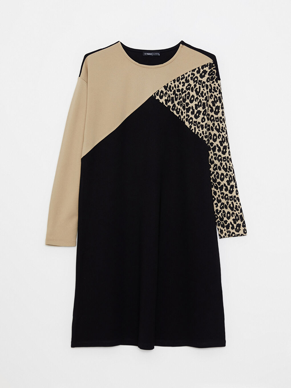 LCWAIKIKI Classic Crew Neck Patterned Long Sleeve Dress -W2CH58Z8-CVL
