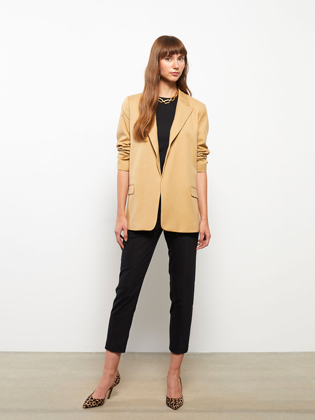 Plain Long Sleeve Women's Blazer Jacket-1