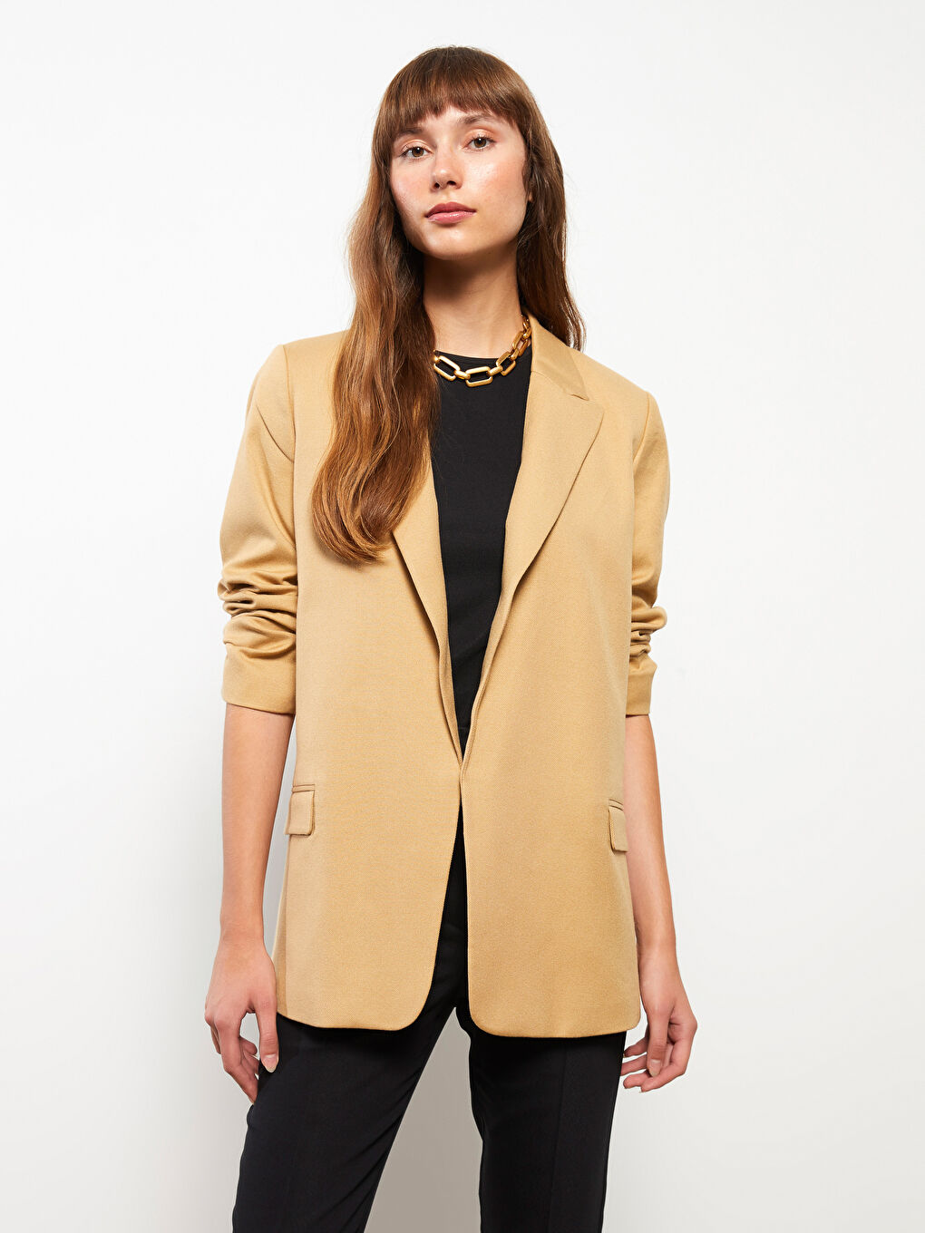 Plain Long Sleeve Women's Blazer Jacket-2