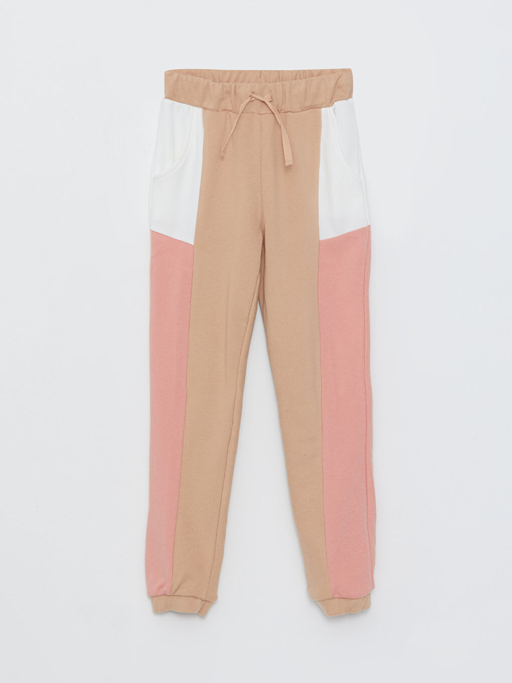 Mercan Beli Lastikli Renk Bloklu Kız Çocuk Jogger Eşofman Altı