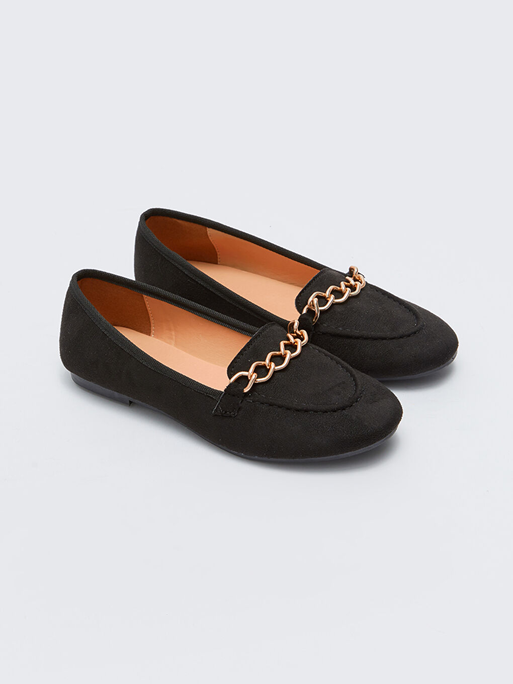 Siyah Kadın Zincir Detaylı Süet Görünümlü Babet Ayakkabı