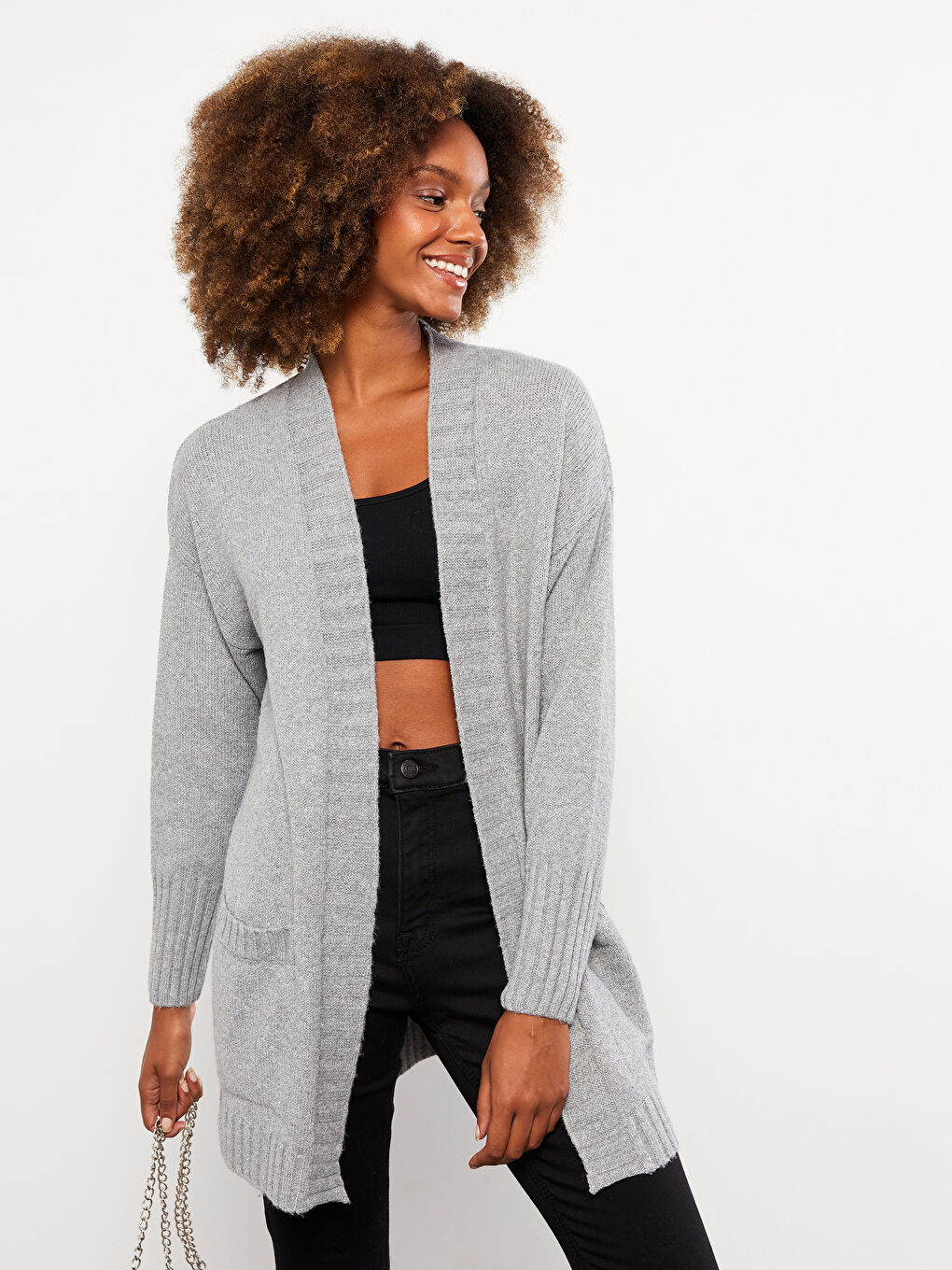 LCW Vision Shawl Collar Plain Long Sleeve Women's Knitwear Cardigan -W2CI93Z8-D5P