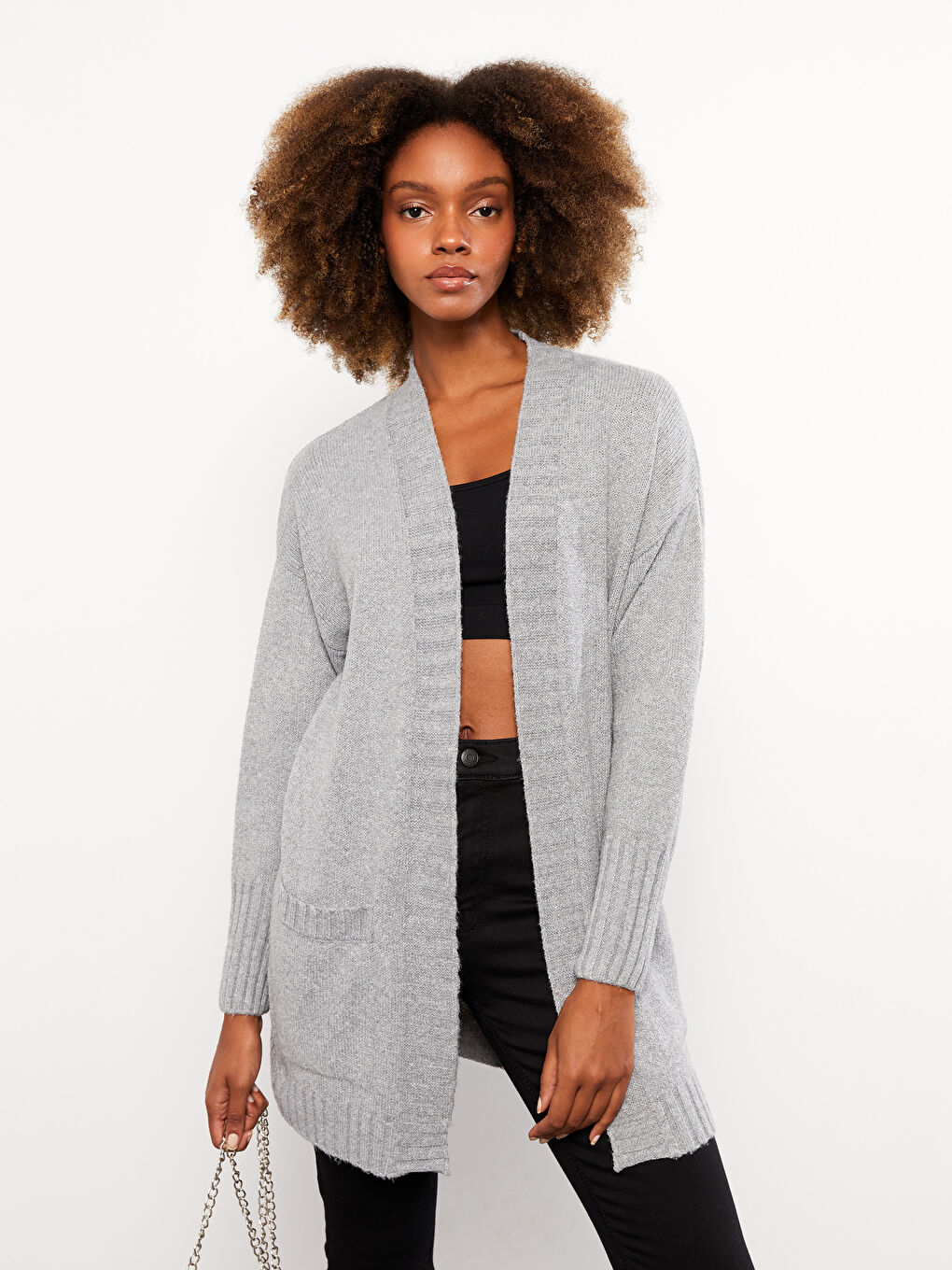 LCW Vision Shawl Collar Plain Long Sleeve Women's Knitwear Cardigan -W2CI93Z8-D5P
