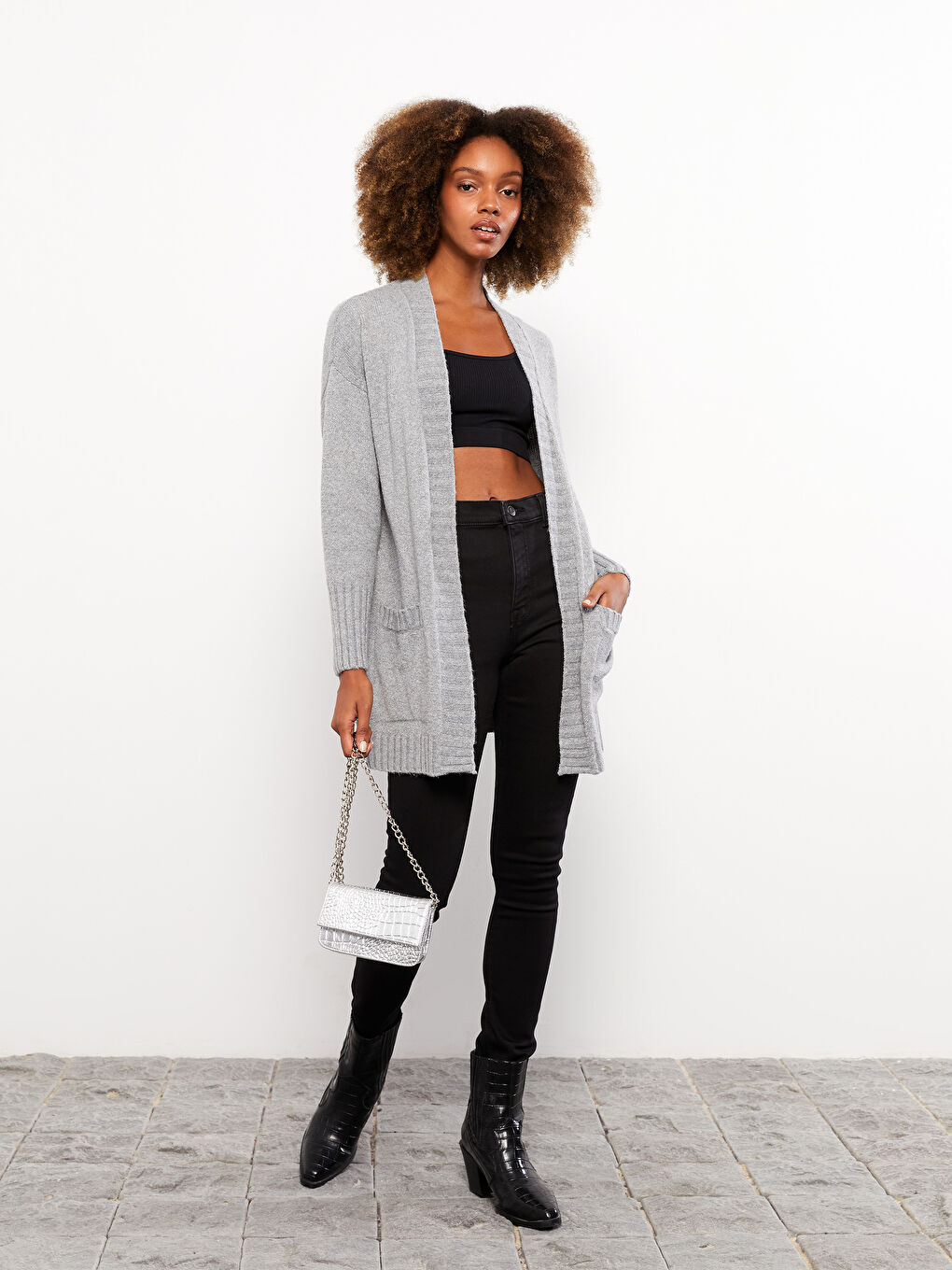 LCW Vision Shawl Collar Plain Long Sleeve Women's Knitwear Cardigan -W2CI93Z8-D5P