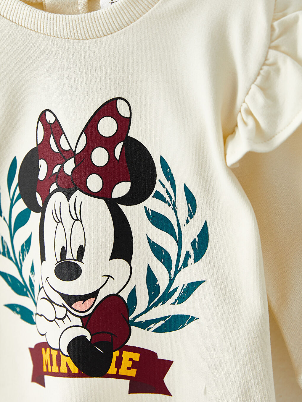 Ekru Bisiklet Yaka Uzun Kollu Minnie Mouse Baskılı Kız Bebek Sweatshirt ve Eşofman Alt 2'li Takım-2