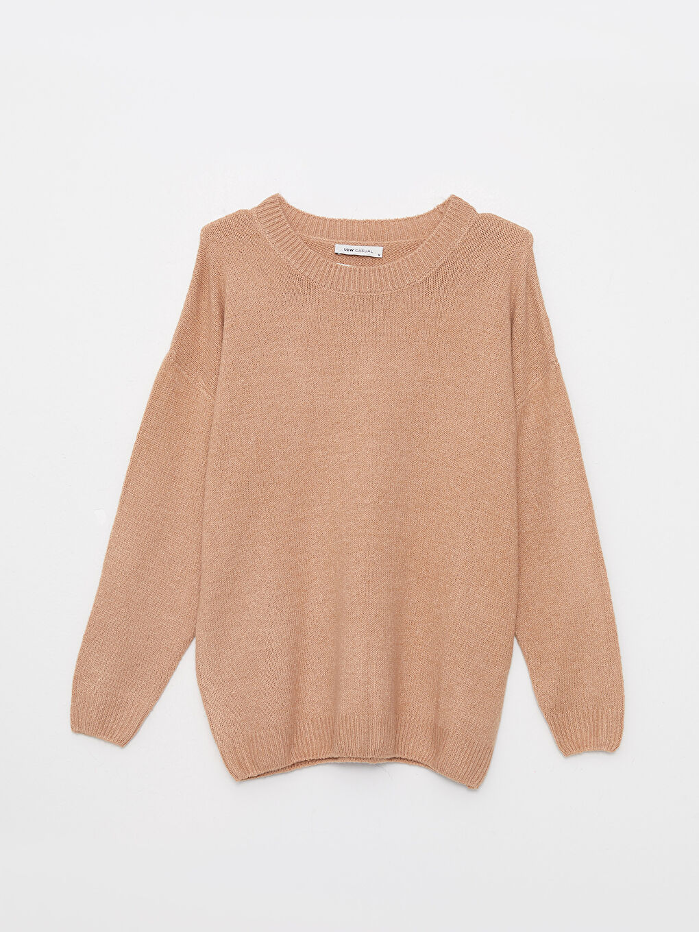 Kahverengi Bisiklet Yaka Düz Uzun Kollu Kadın Triko Kazak-5