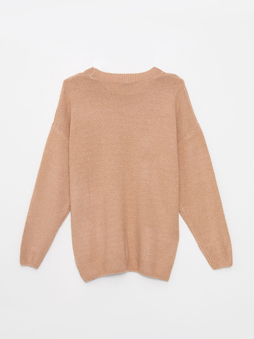 Kahverengi Bisiklet Yaka Düz Uzun Kollu Kadın Triko Kazak-6