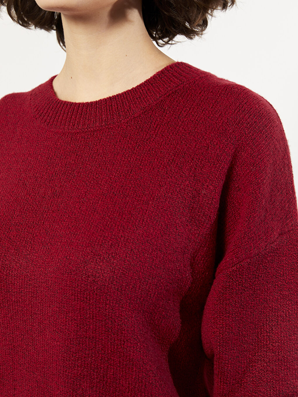 Kırmızı Bisiklet Yaka Düz Uzun Kollu Kadın Triko Kazak-3