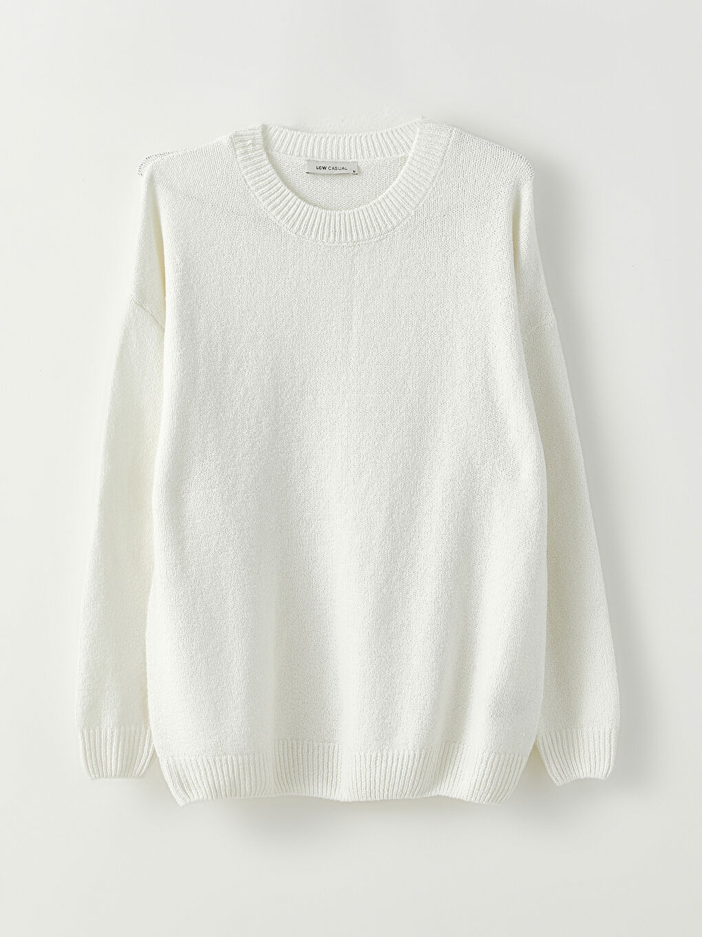 Ekru Bisiklet Yaka Düz Uzun Kollu Kadın Triko Kazak-5